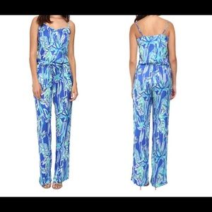 Lilly Pulitzer Deanna Blue Crush Bamboom Tropical Jumpsuit Size Medium